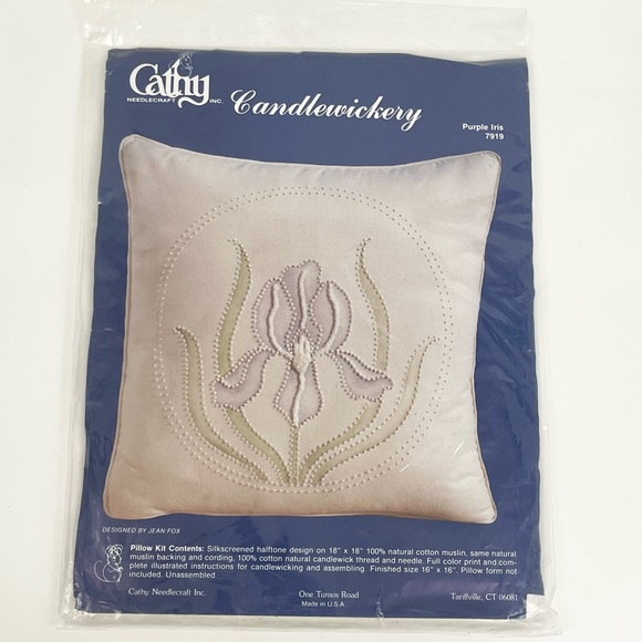 Vintage Cathy Needlecraft Candlewickery Embroidery Kit Purple Iris Pillow Case - Picture 6 of 6
